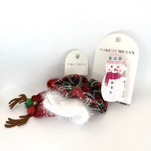 Make It Merry Christmas Hair Scrunchies & Snowman Claw‎ Clip Holiday Set NWT
